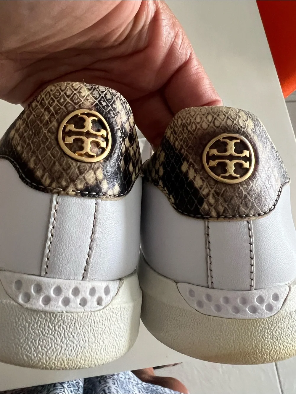 Tory Burch White Sneakers with Gold Snake-Print Accent